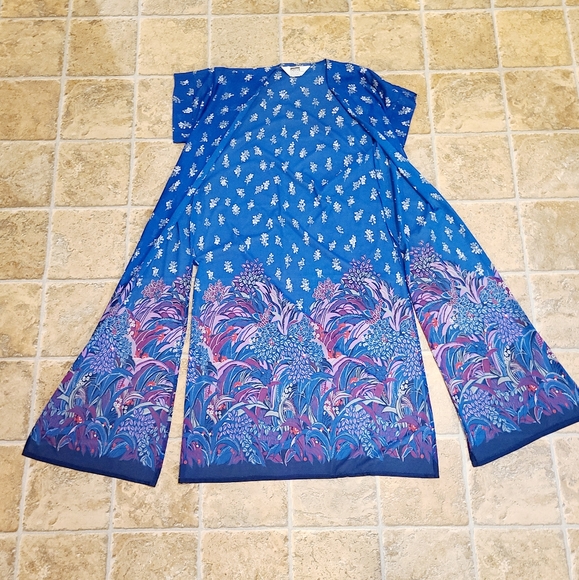 Vintage 70s Dress with Sheer Kimono Chiffon Wrap Floral - Picture 3 of 11